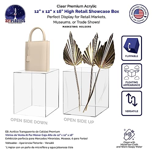 12" x 12" x 16" Clear Acrylic Display Box with One Open Side No Lid Versatile Tall Plexiglass Retail Product Riser Storage Bin or Wedding Floral Centerpiece Pedestal by Marketing Holders - color: 12" X 12" X 16" Clear