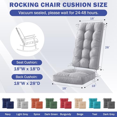 IPYNBAP Rocking Chair Cushion, Waterproof and Fade-Resistant Patio Chair Cushions, Tufted Chair Pads for Rocker Furniture, 18x18 Inch, Indoor/Outdoor Seat Cushions with Ties, Light Grey - color: Light Grey, size: 18"X18"/28"X18"