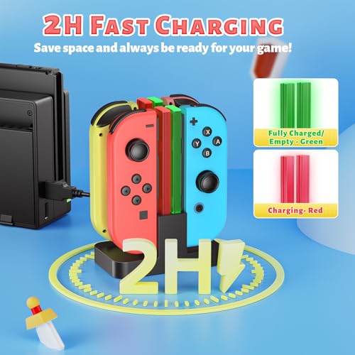 FastSnail Charging Dock Compatible with Nintendo Switch for Joy Con & OLED Model Controller with Lamppost LED Indication, Charger Stand Station with Charging Cable - color: Black, size: 6.2/7.0 inch