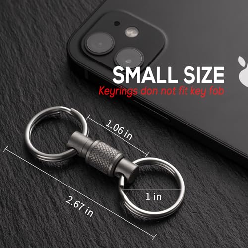 FEGVE Titanium Quick Release Swivel Keychain, Pull Apart Detachable Keychain Heavy Duty Car Key Holder with Key Rings - color: Grey 2 Pack