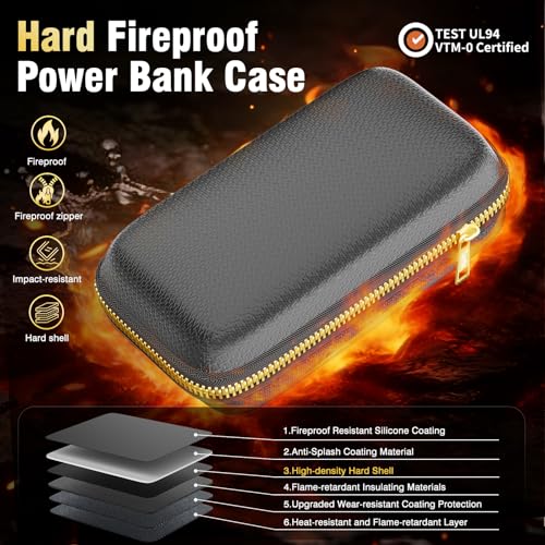 Electronics Travel Organizer, Hard Case Explosion-Proof Cables Carry Box | Fireproof Zipper, Compatible with Hard Drive, Fireproof Portable Safe Storage for Power Bank, Phone, Charger, Cord , Black