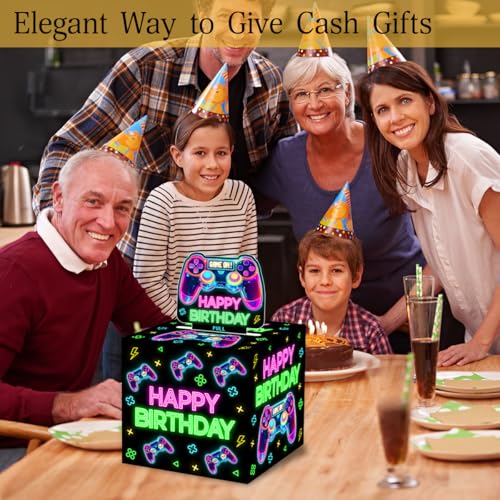 Neon Game Birthday Money Gift Boxes for Cash, Video Game Birthday Money Pull Box for Boys Girls - color: Neon Game