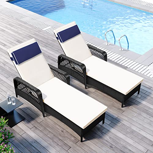 Enipate Outdoor Chaise Lounge Head Pillow, Pack of 2 Water Resistant Headrest Pillows with Elastic Band for Pool Patio Chairs - color: Navy Blue