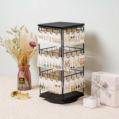 360 Rotating Earring Display Stands for Selling, Earring Rack Display Holder Stand, Jewelry Display for Vendors Selling Earring Cards, Necklaces, Bracelets, Hair Accessories (48 Hooks) - color: Black, size: 1Pcs-Rotating Size