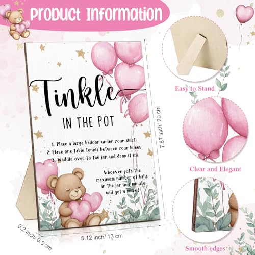 Tatuo 71 Tinkle in The Pot Baby Shower Game Sign Wooden Baby Shower Gender Reveal Party Favors 20 Table Tennis Balls 50 Balloon Latex Balloon(Bear,Pink) - color: Pink, style: Bear