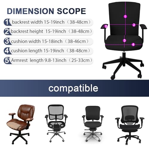 Tallew 4 Pcs Office Chair Covers Set Computer Universal Protective Stretchable Chair Seat Covers Desk Armrest Slipcovers Pads Office Cushion Backrest for Rotating (Black) - color: Black