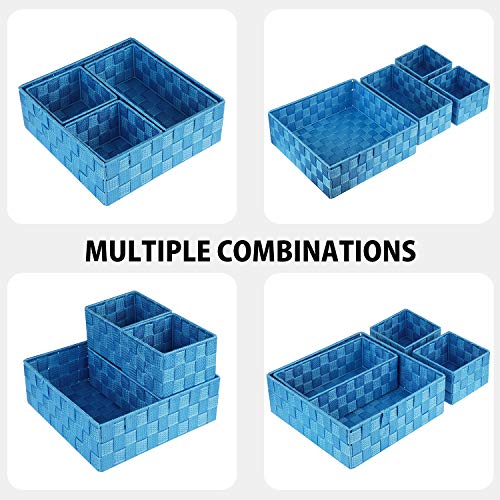 Posprica Woven Storage Baskets for Organizing, Small Black Baskets Cube Bin Container Tote Organizer Divider for Drawer, Closet, Shelf, Dresser, Set of 4(Navy) - color: Navy