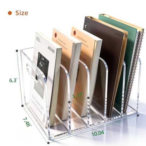 Acrylic Magazine File Holder, 5 Vertical Compartments Desk Document Sorter Organizer, Clear Folder Rack Binder for Office/Documents/Classroom, for Home, Tablet, Magazines, Books & Accessories - size: B5, 5 Sections