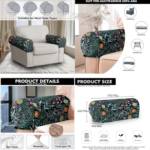 Sofa Headrest Armrest Cover Set Chair Recliner Armrest Cover Soft Breathable Sofa Headrest Covers Non Slip Headrests Slipcovers Lounge Chair Headrests Protector Flower - color: Flower