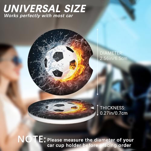 2 Pack Car Cup Holder Soccer Coasters Absorbent Ceramic Coaster for Cup Holders Fashion Car Interior Accessories for Men Drink Coaster for Women - color: Soccer