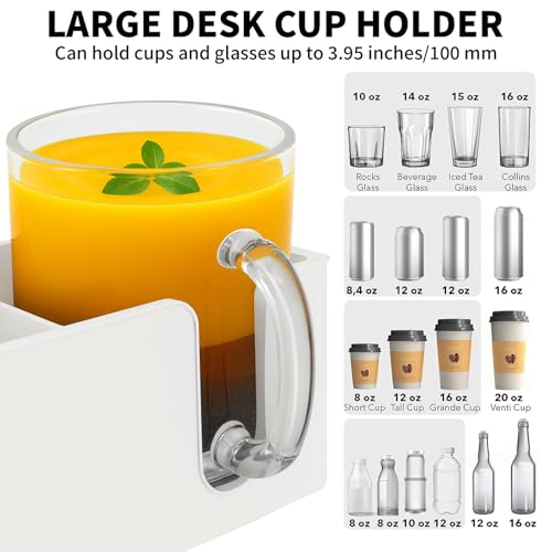 OOKUU 3-in-1 Desk Organizer - Large Desk Cup Holder Clamp, Pencil Holder and Phone Stand - Detachable Anti-Spill Table Cup Holder, Office & PC Gaming Desk Accessories for Cup, Phone and Pen (White) - color: White, size: 3 in 1, Large, 7.87"×3.8"