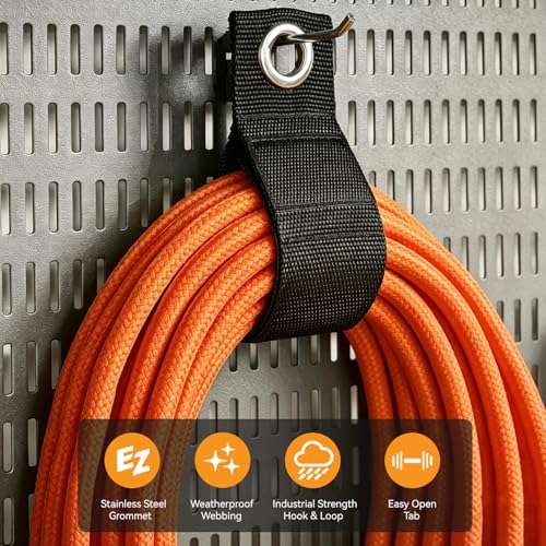 6 PCS Extension Cord Holder, Extension Cord Strap, Cable Organizer Straps for Cords Hoses, Heavy Duty Cord Wrap Keeper with Grommet for Hanging, Suitable for Cords, Hoses, Rope, RV, Boat and Garage(M) - size: 10"(6-Pack)