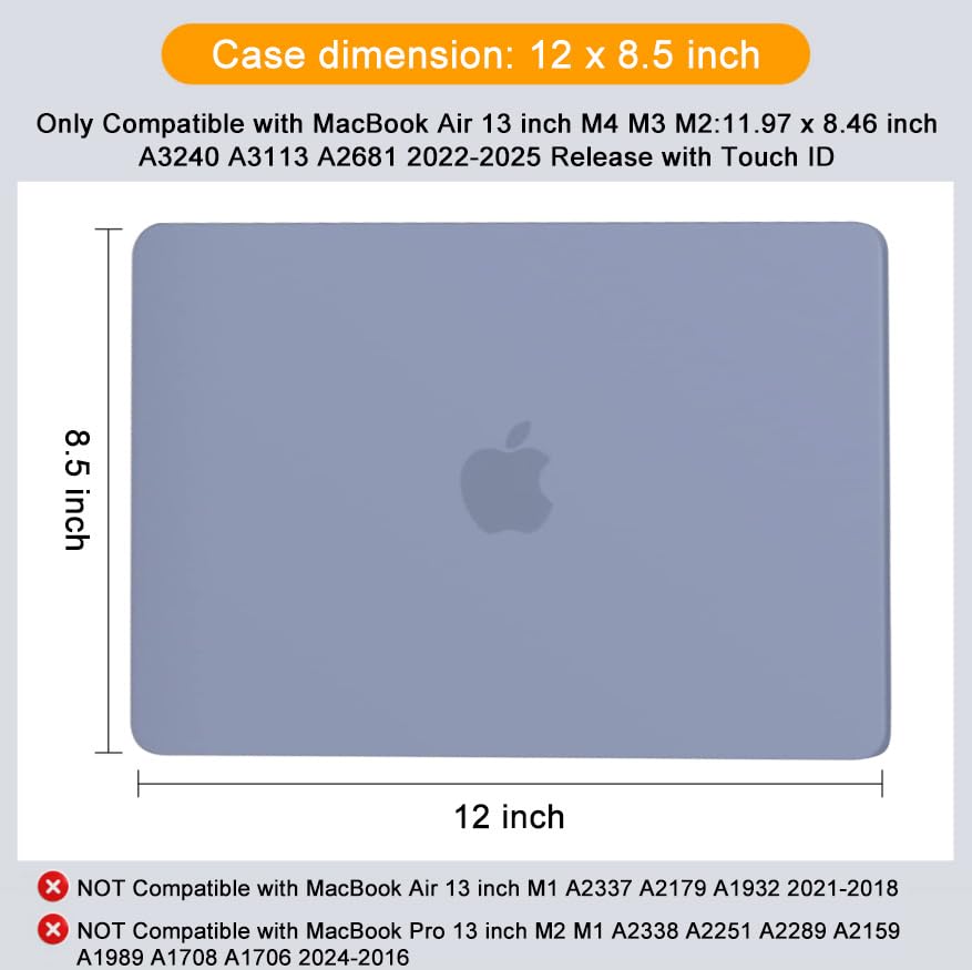 MOSISO Compatible with MacBook Air 13 inch Case M5 2026 M4 2025 M3 M2 2024-2022 A3449 A3240 A3113 A2681, Scratches-Resistant Protective Hard Shell for MacBook Air 13.6 inch Case, Lavender Gray - color: Lavender Gray