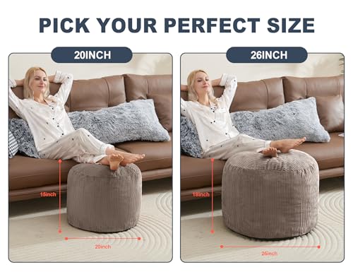 WSOFRLAC Pouf Ottoman Foot Stools Ottoman with Foam Small Corduroy Ottomans for Living Room Ottomans Pouf 20x15 Floor Poufs Foot Rest for Office Chair Brown Foot Stool Small - color: Brown, size: 20"D x 20"W x 15"H