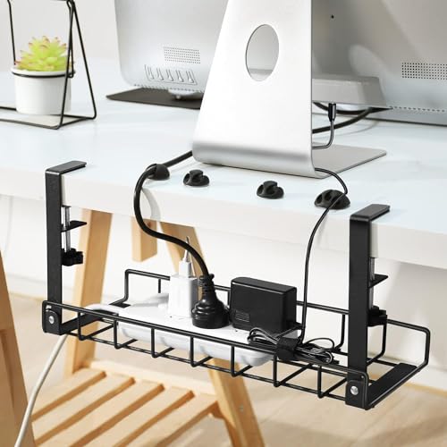 Under Desk Cable Management Tray 2 Pack, Xpatee Wire Management No Screws, Cable Tray with Clamp for Wire Management, Computer Code Rack for Office, Home - No Damage to Desk Black - color: Black