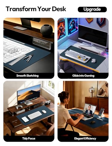 YSAGi Leather Desk Protector, Office Mat, Large Mouse Mat, Non-Slip PU Leather Blotter, Laptop Pad, Waterproof Writing Pad for Office and Home (Dark Blue, 35.4" x 17") - color: Dark Blue, size: 35.4" x 17"