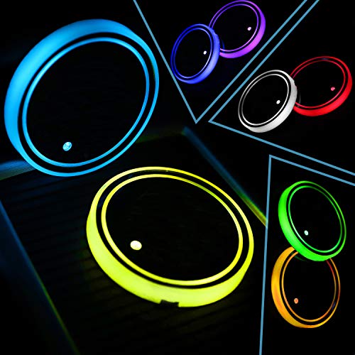 ACODABLEM 2 Pack LED Cup Holder Lights, Car Coaster with 7 Colors Changing USB Charging Mat, Luminescent Cup Pad Interior Atmosphere Lamp Decoration Light - color: Gray