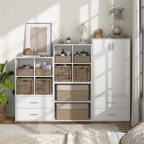 Homes: Inside + Out Apexa 4-Cube Storage Organizer Shelves, Stackable Wood Bookcase Fits Cubby Bins for Organization, Dorm Teen Room Decor & Home Office, White - color: White, size: 4-cube