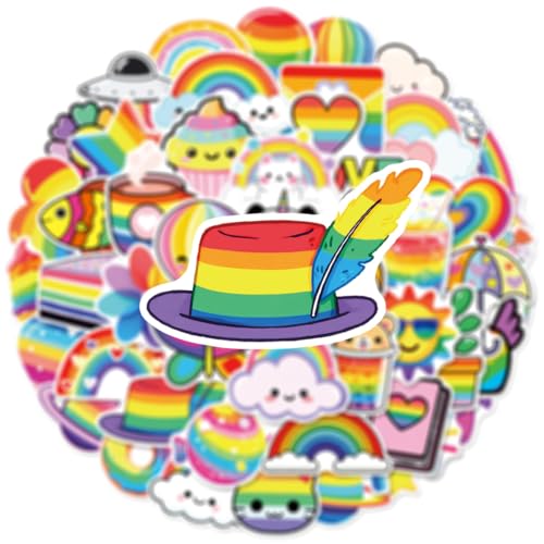 50PCS Rainbow Stickers, Waterproof Vinyl Decals Cute Water Bottle Stickers for Notebooks, Stationery, Luggage, Cartoon PVC Happy Stickers - style: A1