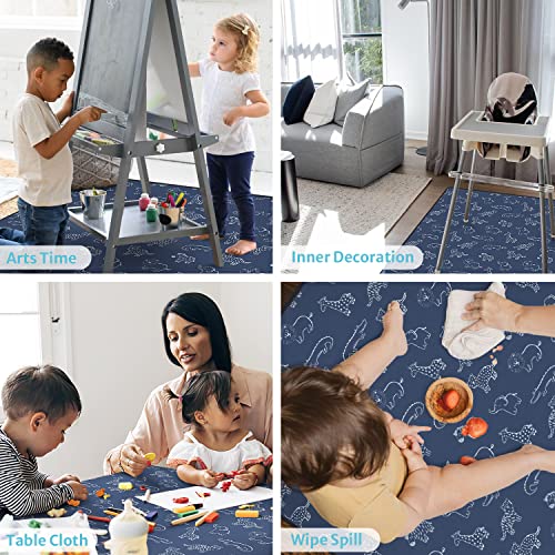 Blissful Diary Baby Splat Mat for Under High Chair, 50.4 x 50.4 Inch Wipeable Splash Mat, Waterproof and Washable, Anti-Slip Floor Protector, Safari Animals - color: Safari Animals