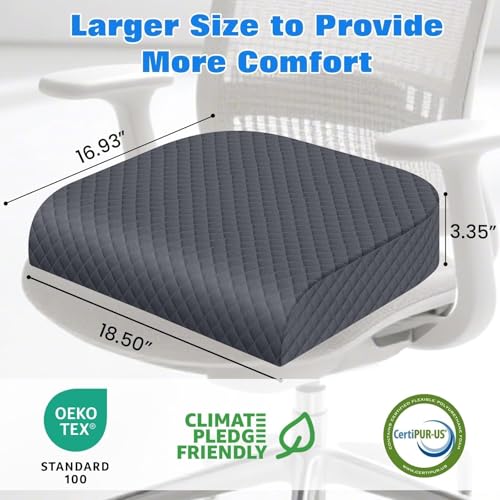 Seat Cushion for Office Chair, Memory Foam Chair Cushions, Car Seat Cushion for Long Sitting, Desk Chair Cushion for Pressure Relief, Non-Slip Bottom, Washable Cover, X-Large, Grey - color: Grey, size: X-Large