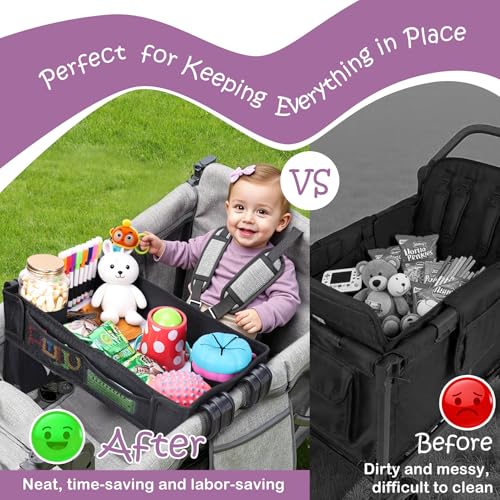 Babenest Stroller Snack Tray for Wonderfold Wagon W2, Foldable Thickened Snack Tray with Cup Holder, Storage Mesh Bag & Pen Slot, Easy to Clean Snack Board for Drawing - size: W2