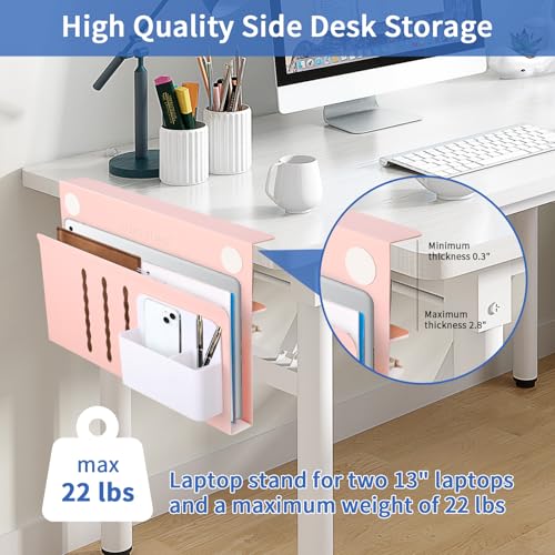 LUKETURE Desk Side Storage Laptop Holder No Drill Clamp On Organizer | Steel Side Desk Organizer, Clamp on Laptop Mount with Pen Holder, Hanging Storage for Home Office, Fits 0.3" to 2.8" - color: Pink, size: M(1 Tier)