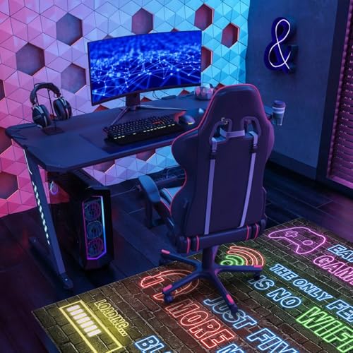 Gaming Chair Mat for Carpet Hardwood Tile Floor,36"x48" Gaming Rug for Gaming Room, Under Desk Non Slip Gamer Rug,Low-Pile Game Room Rug,Rubber Backing Large Gaming Chair Floor Mat,Printed Neon - color: Printed Neon