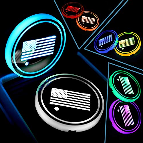 ACODABLEM 2 Pack LED Cup Holder Lights, Car Coaster with 7 Colors Changing USB Charging Mat, Luminescent Cup Pad Interior Atmosphere Lamp Decoration Light(Multi Flag) - color: Multi Flag