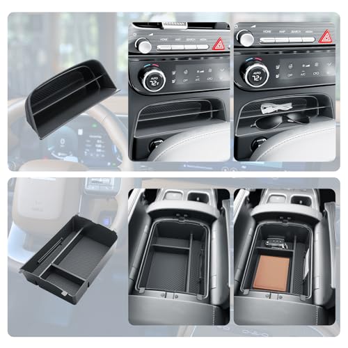 BIBIBO 2Packs for 2026 Hyundai Palisade Center Console Organizer 2026 Hyundai Palisade Calligraphy Insert Console Tray 2026 Palisade Organizer Shelf 2026 Palisade (ONLY FIT Palisade Calligraphy) - color: Black-(Single layer+Insert shelf)