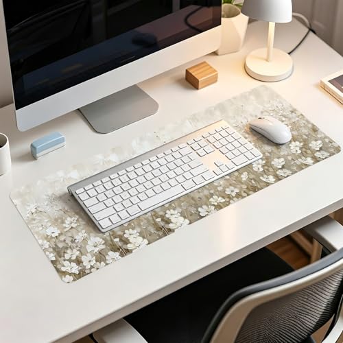 Beige Spring Floral Mouse Pad,Summer Wildflower Aesthetic Mouse Pads,Cottagecore Flower Desk Mat,Cream Floral Botanical Mousepad for Home Office Dorm Desktop Decor,31.5x11.8 Inch - color: Floral Beige XL