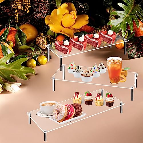 Teensery 1 Pc Acrylic Display Riser Clear Rectangle Cupcake Stand Countertop Dessert Bakery Display Holder Perfume Display Shelf Organizer for Figure, Cupcake, Appetizer, Jewelry, Cosmetic