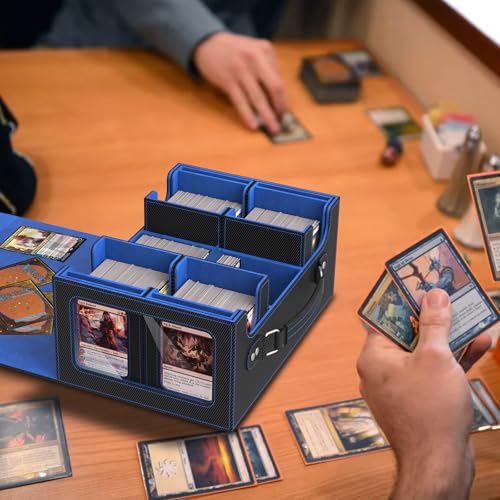 Commander Deck Box for MTG Fits 400+ Double-Sleeved Card Storage, 4 IN 1 Removable Card Case with Multi-purpose Deck Case, Display Window for TCG/PTCG/EDH, 4 Magnetic One Touch Holders(Black Blue) - color: Black Blue