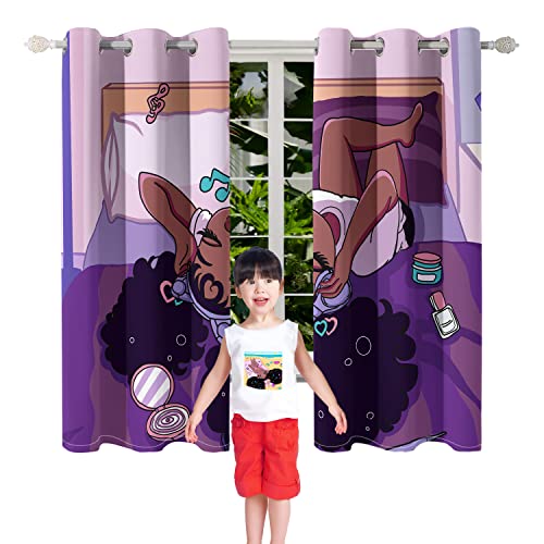 Black Girl Window Curtain, African American Black Girl Blackout Curtain for Bedroom Rod Pocket Purple Girls Curtain for Living Room 82 in x 63 in - color: Multi 01, size: 41"W x 63"L (Pack of 2)