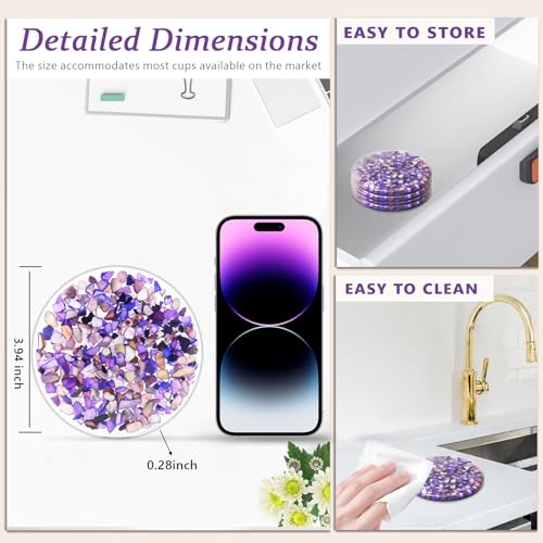 Drinks Coasters Resin Cup Mat: 4 pcs Coaster with Seashells for Table Desktop Counter (4, Purple) - color: Purple