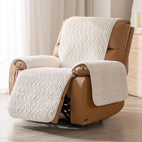 Recliner Chair Covers That Stay in Place, Waterproof Recliner Sofa Cover, Non-Slip Chair Protector, Washable Furniture Cover for Dogs, Cats and Kids (White, 23.6" Recliner Chair) - color: White