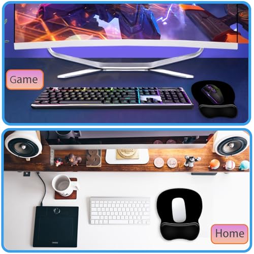 Ergonomic Mouse Pad with Wrist Rest, Comfortable Gel Concave Mouse Pad with Non-Slip Base, Pain Relief Mouse Pads with Smooth Wrist Support for Gaming, Office, Home (Black) - color: Black