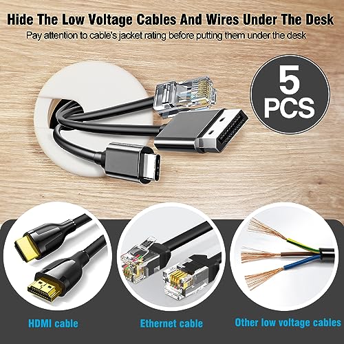 1-1/2" White Desk Grommet, JTemgle Plastic Cable Hole Cover Computer Table Cord Wire Organizer Caps Desktop Cord Management for Home Office TV Stands Tabletops, 5 Pieces - color: White, size: 1-1/2" / 38mm