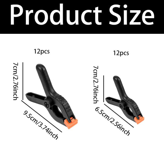 24-Pack Black Plastic Spring Clamps – Anti-Slip Balloon Arch & Backdrop Clips, Heavy-Duty Photo Prop Clamps in Two Sizes
