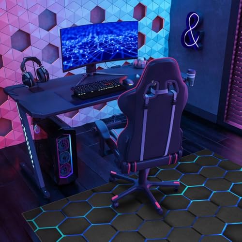 Gaming Chair Mat for Carpet Hardwood Tile Floor,36"x48" Gamer Rugs for Game Room, Under Desk Non Slip Gamer Rug,Low-Pile Game Room Rug,Rubber Backing Large Gaming Chair Floor Mat,Green Honeycomb - color: Green Honeycomb