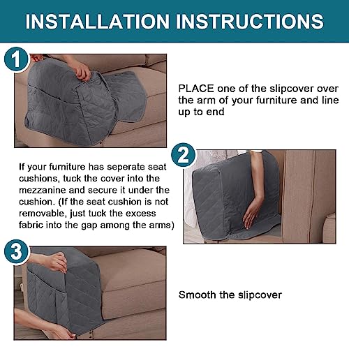 Turquoize 2 Pack Waterproof Armrest Covers for Chairs and Sofas Couch Arm Covers for Sofa Armrest Covers with Side Pocket Anti-Slip Furniture Protector Washable Armrest Slipcovers Set of 2, Gray - color: Single Diamond- Gray