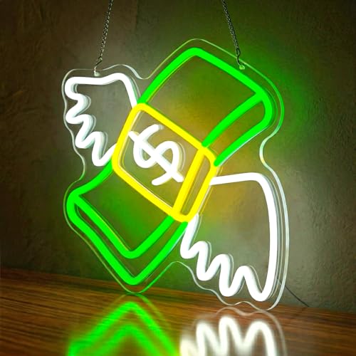 Money Neon Sign,Cash LED Neon Light with Dollar Design, Dimmable Dallar Neon Light Sign for Bedroom, Game Room, Man Cave,Party Decoration, Cool Aesthetic Room Decor - color: green-cash
