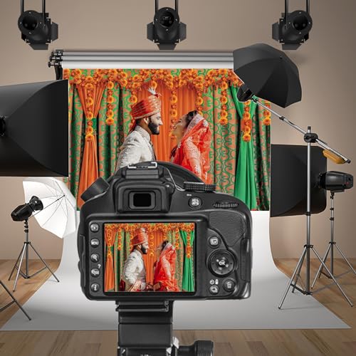 5x3ft Green Orange Curtain Backdrop for Wedding Ceremony Retro Indian Style Curtain Photo Backdrop Happy Birthday Baby Shower Decorations Diwali Holi Festival Carnival Banner Studio - color: orange green, size: 5x3ft