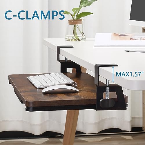 ETHU Keyboard Tray Under Desk, 26.77" X 11.81" Large Size Keyboard Tray with C Clamp-on Mount Easy to Install, Computer Keyboard Stand, Ergonomic Keyboard Tray for Home and Office - color: Woodgrain