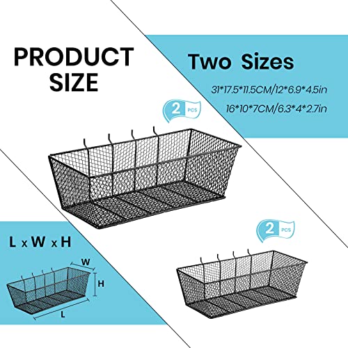 Sieral 4 Pcs Black Pegboard Baskets Metal Wire Shelf Baskets Peg Board Organizer Accessories Wall Mount Organizer Attachments for Garage Workbench Various Tool Accessories, 2 Sizes (Small, Large) - color: Black, size: Small, Large