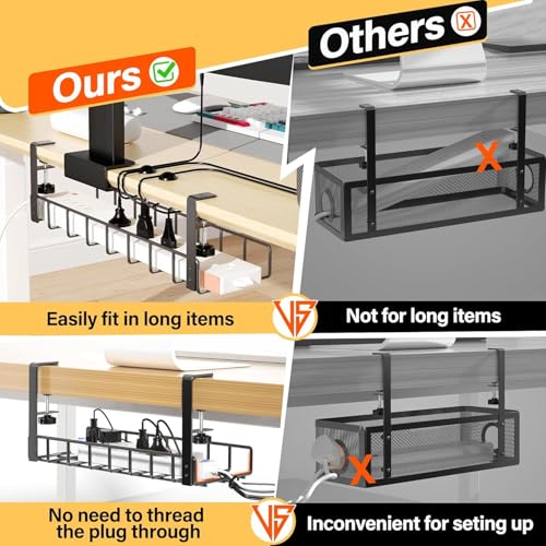 3 Pack Cable Management Under Desk Tray, 47.1" No Drill Under Desk Wire Management with Upgraded Clamp, Metal Cord Organizers with Cable Organizers, PC Cord Organization Rack, Black - color: Black, size: 3 Pack (Standard)