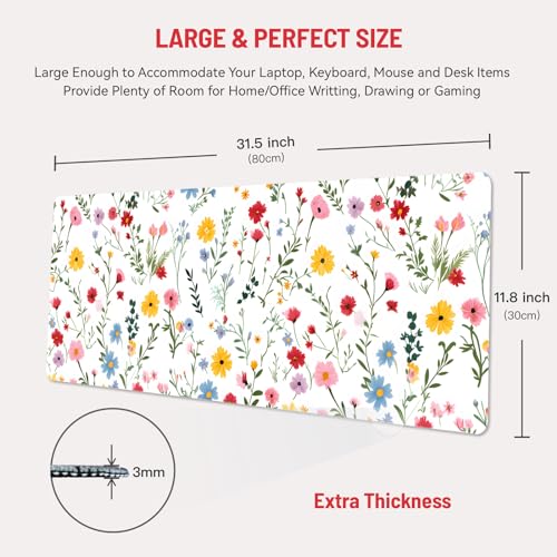 Mousepad Desk Mat Gaming Large Keyboard Cute Office Desktop Computer Laptop White Floral XXL Long Big Kawaii Aesthetic Girly Pretty Design Women Girl Gamer Oversized Wide 30x12'' Mousepad - color: White Floral