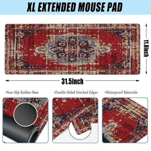 Desk Mat,Boho Carpet Style Large Gaming Mouse Pad XL,Boho Rug Desk Pad,Extended Big Computer Keyboard Mouse Pad with Non-Slip Base and Stitched Edges 31.5"x11.8" - color: Boho Carpet Style-2, size: XL-31.5"x11.8"