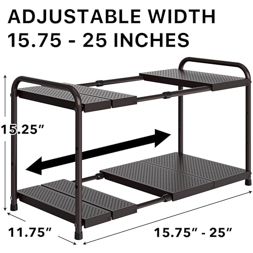 Simple Houseware Under Sink 2-Tier Heavy Duty Expandable Rack Organizer, Adjustable Width 15.75–25 Inches with 4 Shelf Height Levels, Bronze - color: Bronze