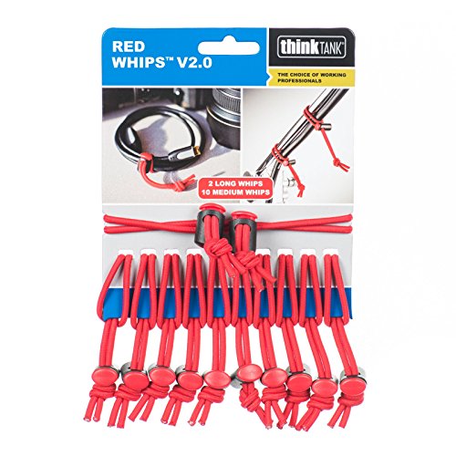 Think Tank Red Whips Adjustable Elastic Bungie Cable Ties V2.0 for Camera Accessories - 10 Regular, 2 Long Ties - Total Pack of 12